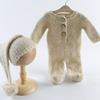 Ivory White Christmas Teddy Bear Hat Footed Romper Set Knitted Mohair Animal Beanie Newborn Photography Outfit Costume Onesie