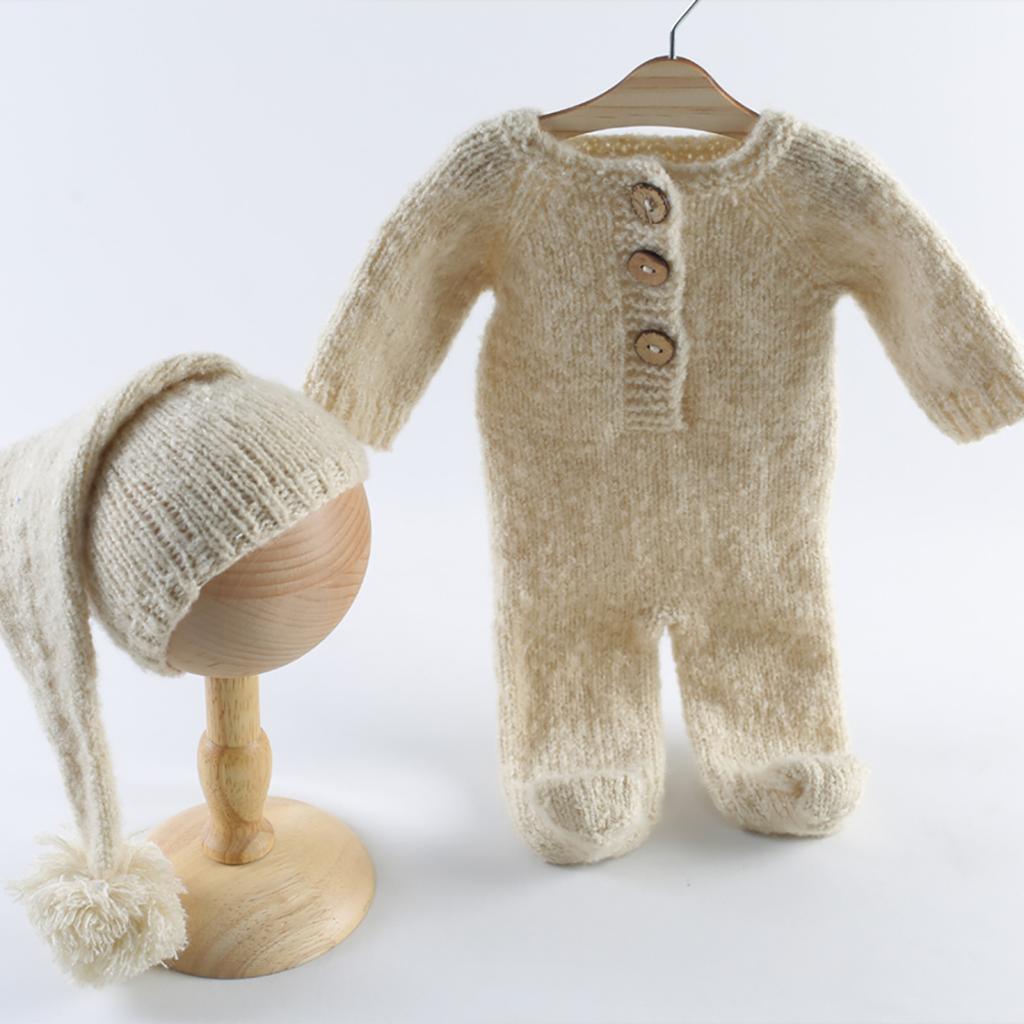 Ivory White Christmas Teddy Bear Hat Footed Romper Set Knitted Mohair Animal Beanie Newborn Photography Outfit Costume Onesie