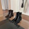 2025 осень и зима новая квадратная голова толстый каблук задняя молния низкий голенище тонкие мартин женские короткие ботинки