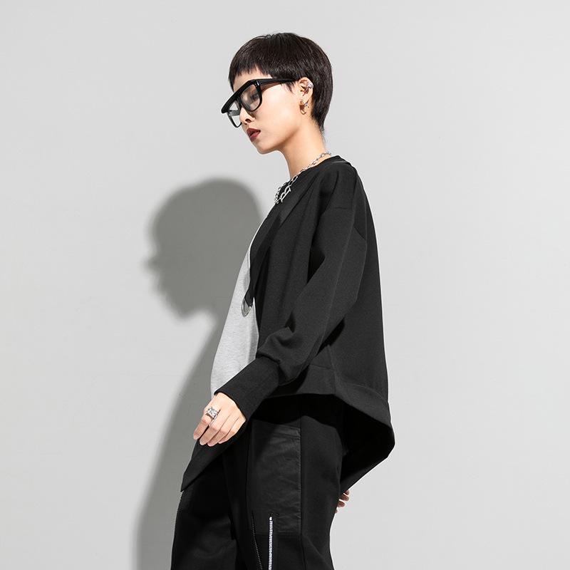 Европейско-американская осенняя футболка с цветными блоками для полных женщин, повседневная, с длинным рукавом