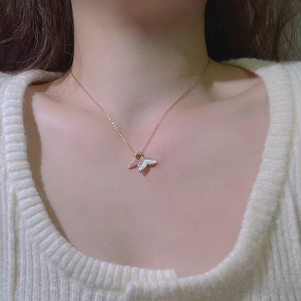 Серебряная подвеска-ракушка с хвостом русалки и бриллиантовым кулоном, стерлинговое серебро 925 пробы, для женщин - Модное украшение на ключицу