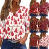 Women's T Shirt Christmas Print Button 3/4 Sleeve Daily Weekend Fashion Basic V- Neck Regular Top