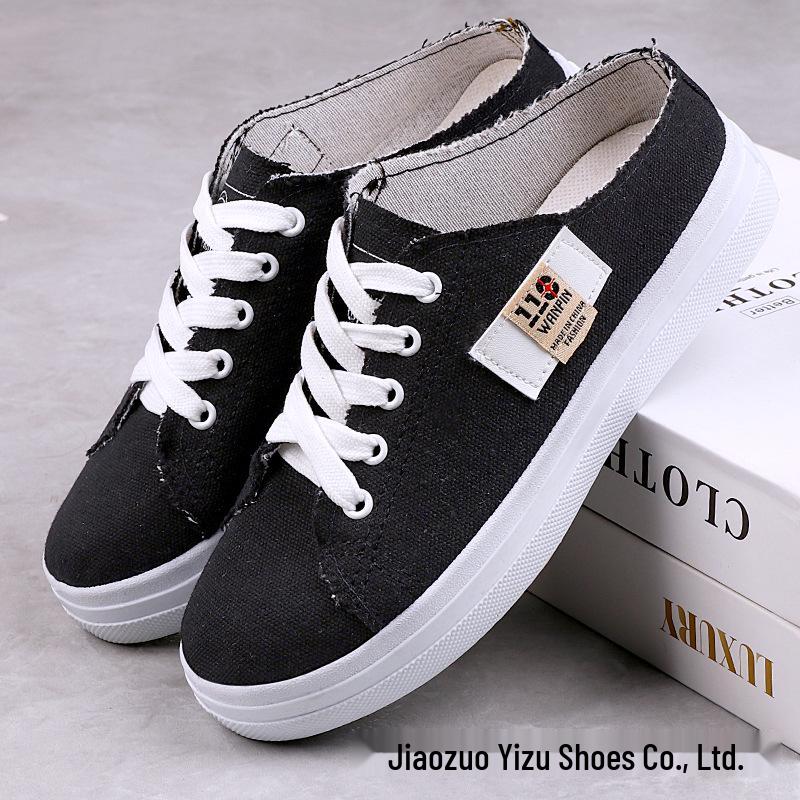 Женские белые низкие кеды из парусины - Весна/Осень, Корейский стиль, Дышащие, Нескользящие, Универсальные и Модные.