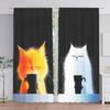 2pcs Cute Cat Holding Cups Printed Curtain for Home Decor - Rod Pocket Window Treatment for Bedroom, Office, Kitchen