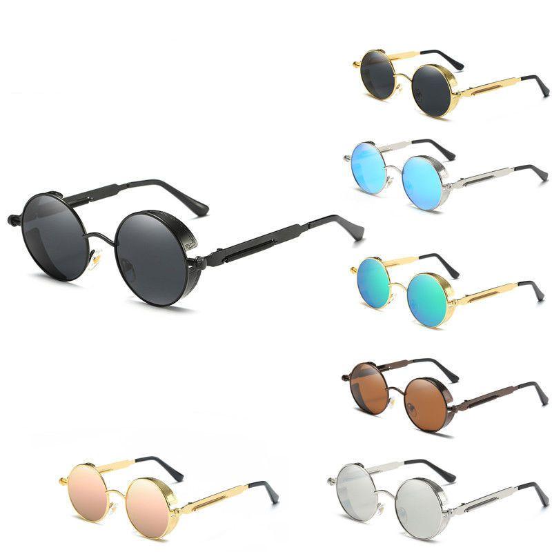 Винтажные круглые солнцезащитные очки в стиле стимпанк с зеркальными линзами и металлической оправой