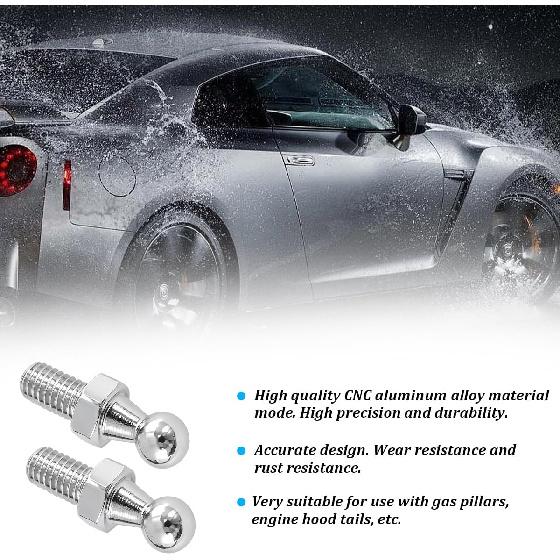 4PCS 10mm Car Ball Stud with Hardware Nuts, M6 Carbon Steel Vehicle Gas Spring Strut Studs, Sturdy Auto Gas Struts Shocks Springs Lift Support End