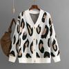 Leopard Jacquard Cardigan Autumn and Winter Women's Fashion Knit Jacket Loose Sweater