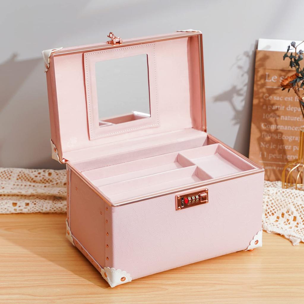 urecity Makeup Cosmetic Makeup Storage Case with Large for Business and Portable Makeup Large Cosmetic Box Box, Storage, Mirror, Capacity, Trips,
