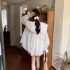 Винтажные рубашки со сладкими рюшами Женские 4XL Белые элегантные оверсайз солнцезащитные блузки Корейские милые с расклешенными рукавами Свободные повседневные топы