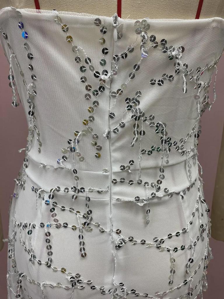 Женское сексуальное серебристое платье макси с V-образным вырезом на подтяжках 2025 года