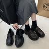 Универсальные ретро черные туфли на платформе с круглым носком женские 2025 новая весна и осень британские лоферы из мягкой кожи на одной педали