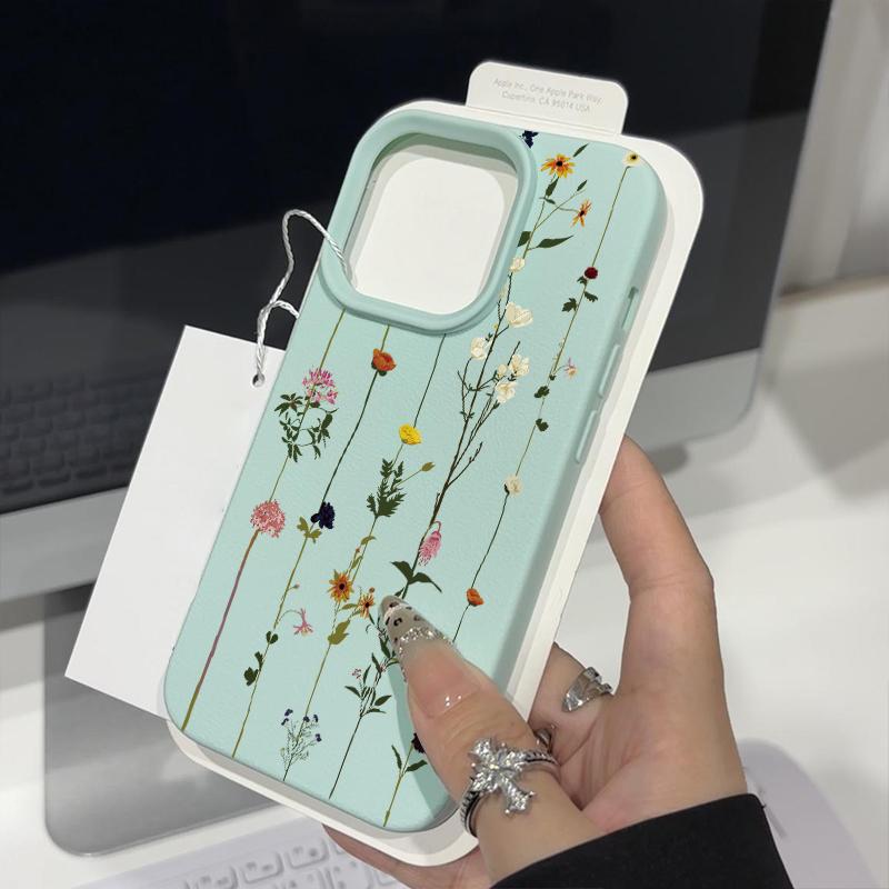 Простой цветочный принт матовая кожа текстура тонкий чехол для iPhone 16 Pro Max 15 Pro 14 13 12 11 TPU мягкий противоударный чехол для телефона