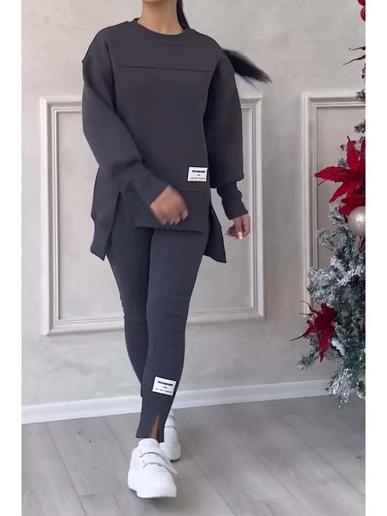 2024 Women's Casual Long Sleeve Sweatshirt and Leggings Set - European and American Style