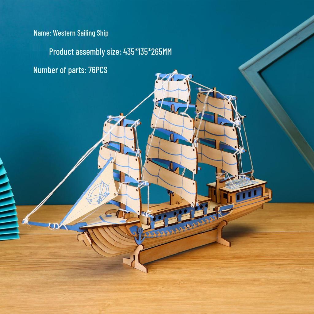 Парусная лодка 3D деревянный пазл: Образовательная модель ручной работы для взрослых и детей