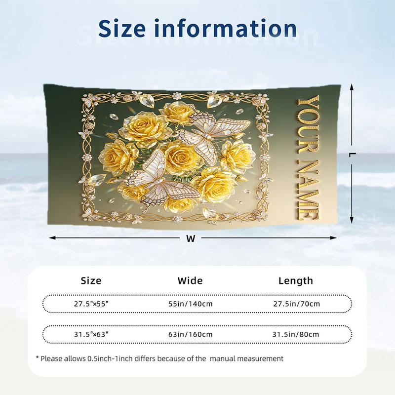 Butterfly Theme Beach Towel Personalized Custom Name & Text Soft Quick Dry Beach Towel for Swimming Travel