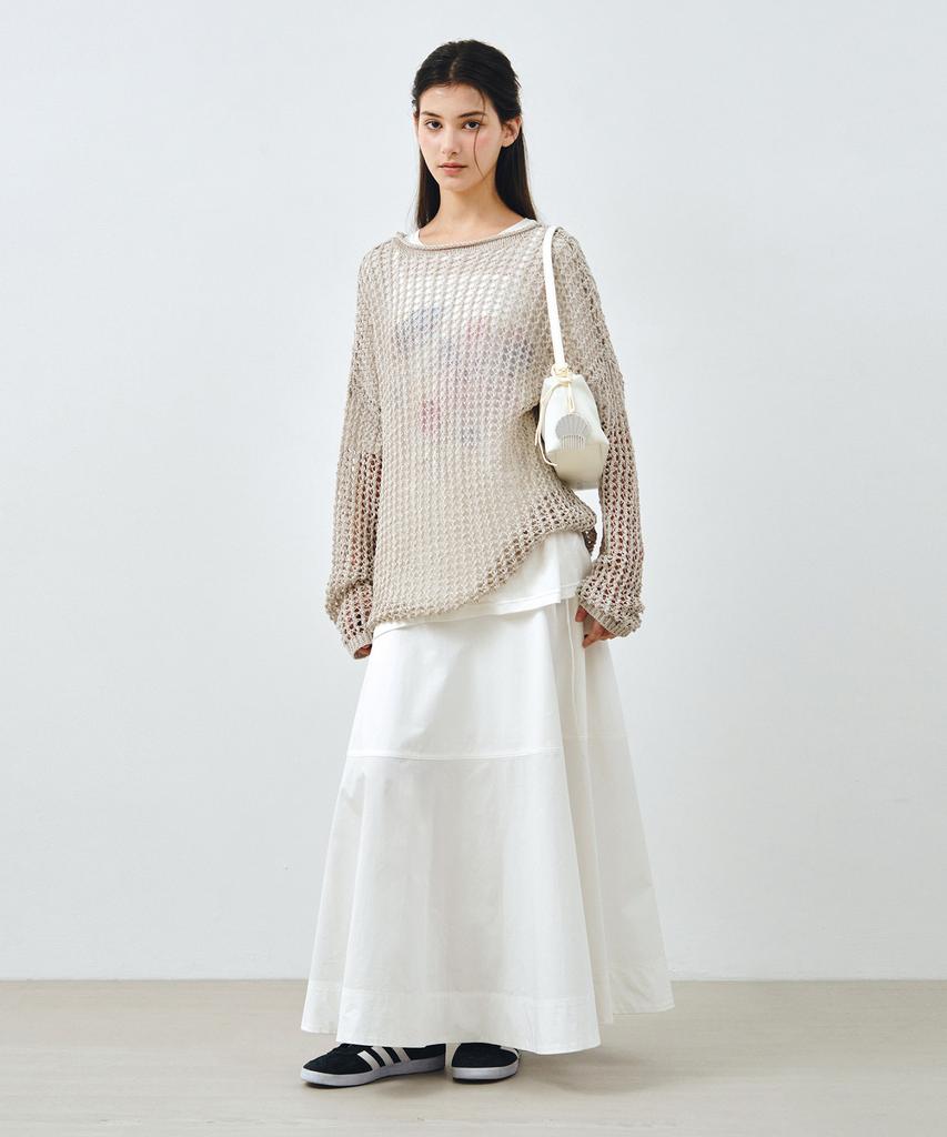 MONGDOL Paper Net See-Through Knit Top Gray Mdkt126Gray