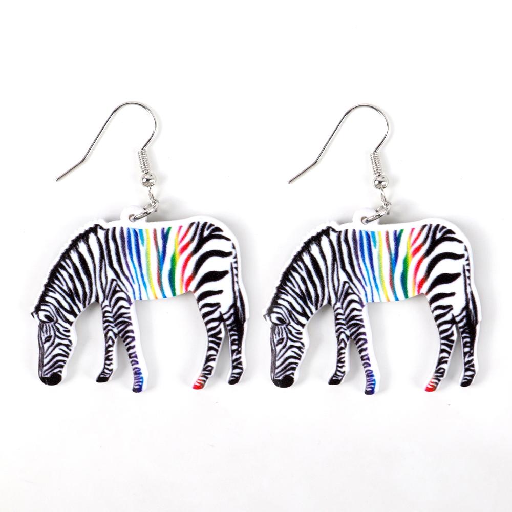2025 Funny Colorful Zebra Acrylic Women's Earrings Creative Cartoon Horse Animal Printing Drop Dangle Earring Cute Jewelry Gifts