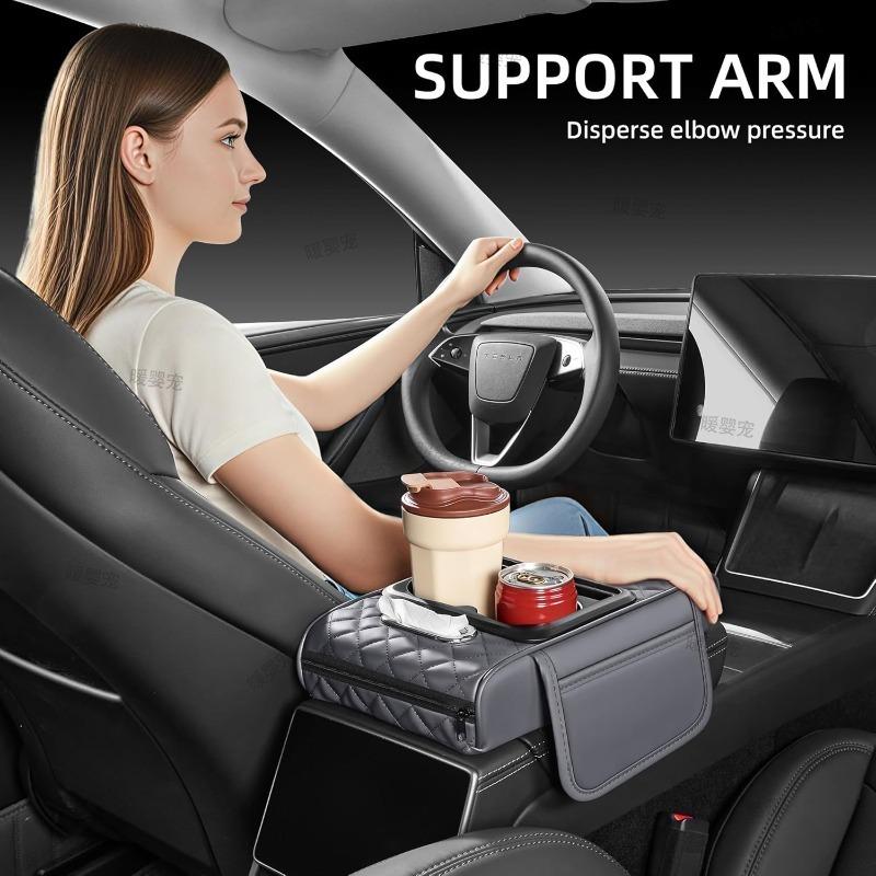 Car Armrest Box With 2 Cup Holder Auto Center Console Armrest Cushion Armrest Heightening Pad Auto Armrest Pillow Cover Pad Box
