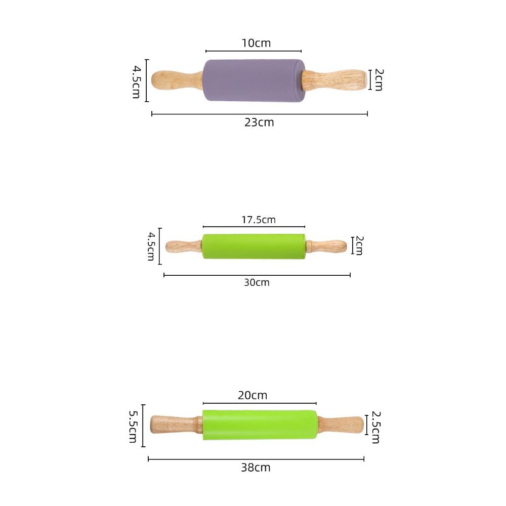 Multicolor Silicone Rolling Pin Wooden Handle Flour Roller New Pastry Dough Roller  Baking Tool