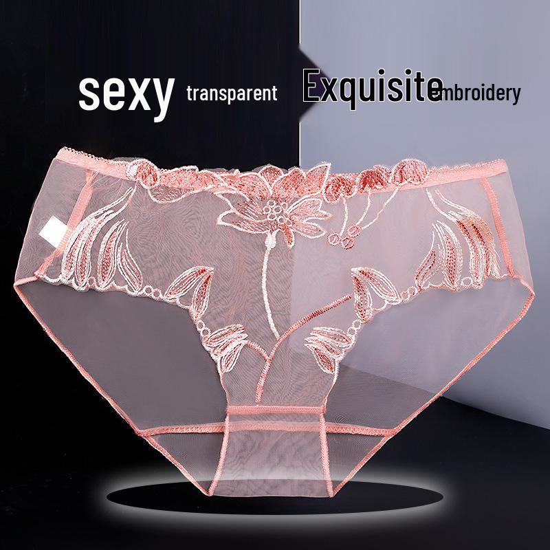 Yan Beiwei Women's Plus Size Mid-Waist Embroidered Sheer Briefs 836
