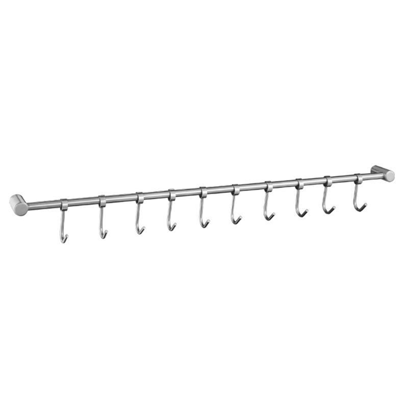 Stainless Steel Wall Mount Pot Pan Hanging Rack Kitchen Straight Bar Utensil Cookware with Sliding Hooks