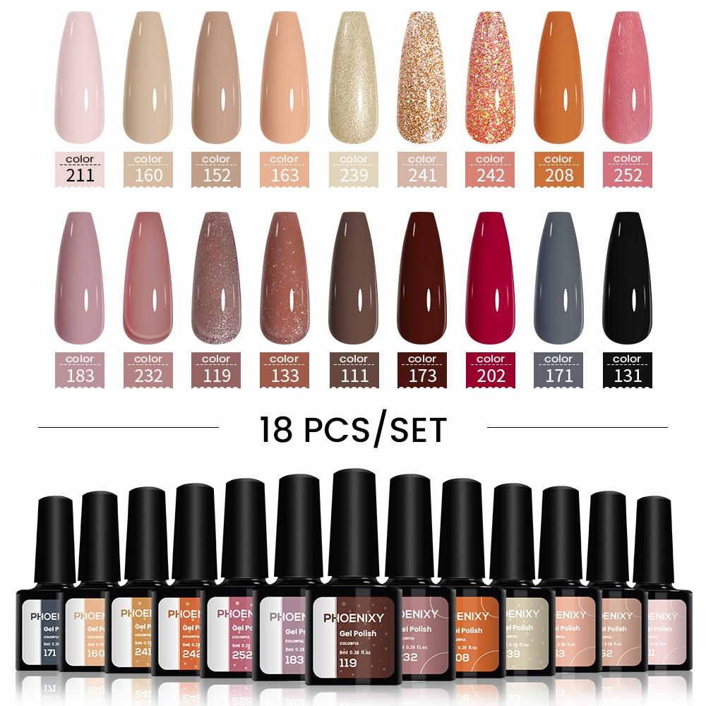 PHOENIXY 6/10/12/13/18/20 шт., набор цветных гель-лаков для ногтей, набор гелей для замачивания с чистым цветом для дизайна ногтей, стартовый набор для начинающих, сделай сам дома