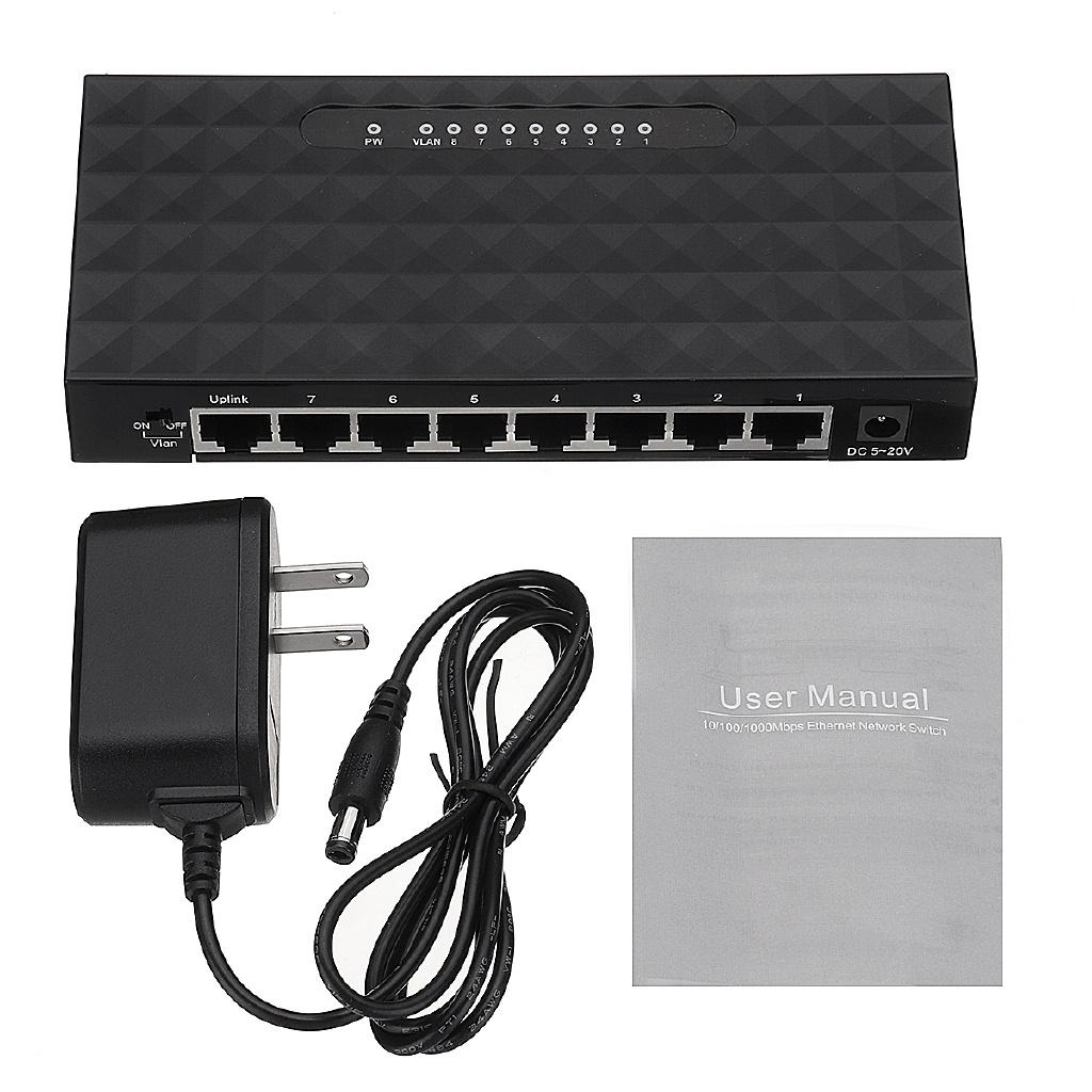 5V 10/100 Мбит/с 8 портов Гигабитный Ethernet сетевой коммутатор Интернет-хаб с адаптером питания для ТВ, компьютера, игр Черный
