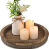 Candle Plate Holder Tray: Round Wooden Decorative Candle Plate Small Farmhouse Table Centerpiece Rustic Wood Tealight Pillar Trays