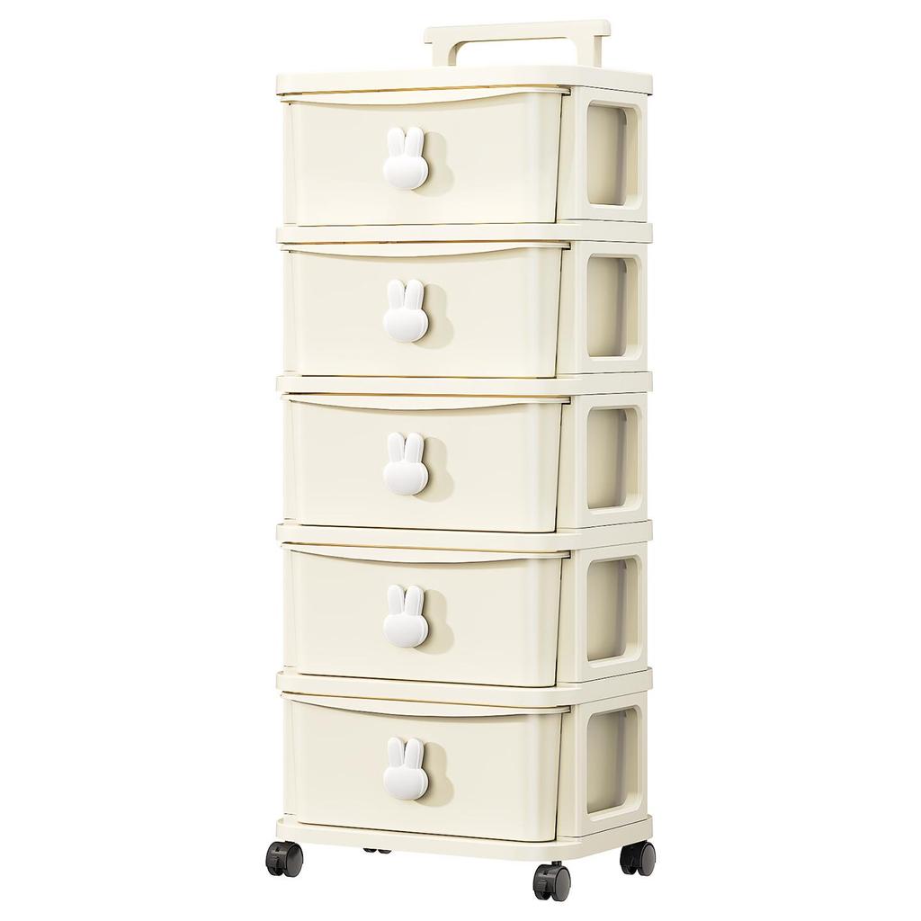 Rabbit Trolley: Multi-layer Cart with Wheels and Drawer for Children's Books and Storage