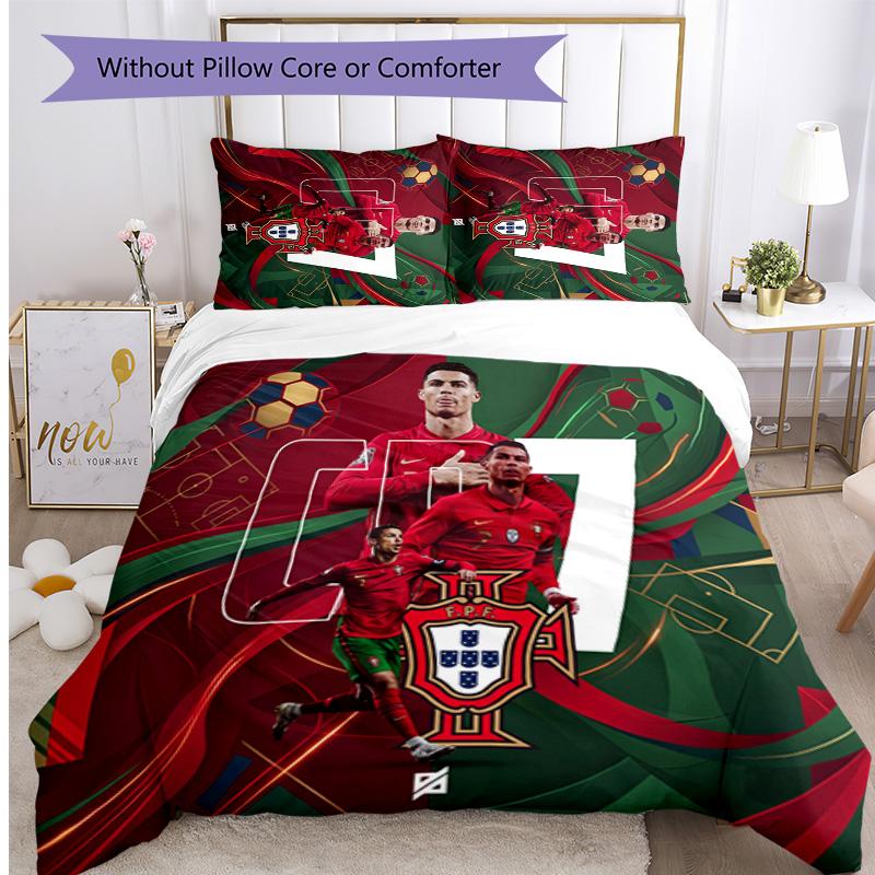 Portugal Football Printed Bedding 3 Piece Set Cozy Breathable Bed Cover Set as Housewarming Holiday Gift