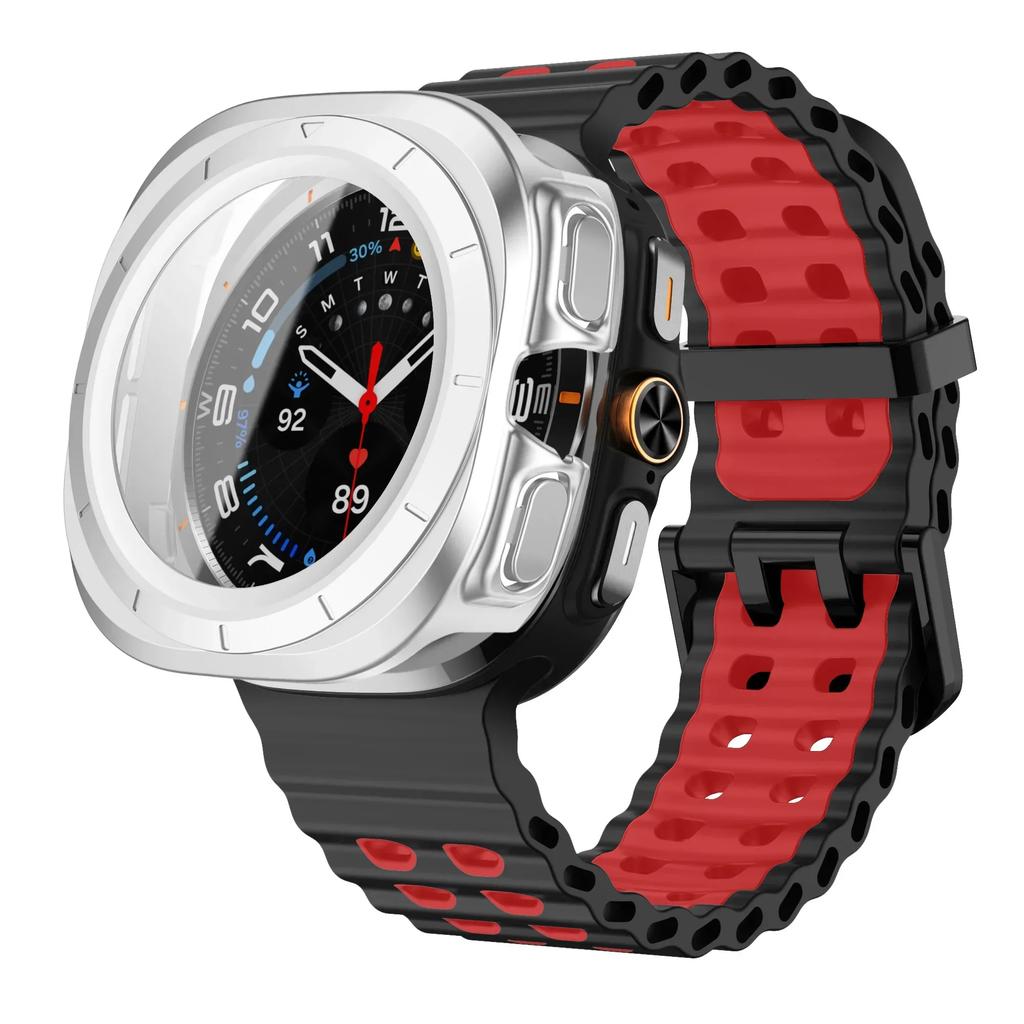Чехол+Ремешок для Samsung Galaxy Watch 7 Ultra 47 мм Спортивный Силиконовый Ремешок Браслет Пластиковый Чехол Защитная Крышка для Galaxy Watch 7 Ultra