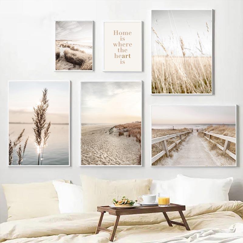 Coconut Lake Canvas Posters Landscape Art Painting Countryside Scenery Beige Wall Art Prints Nordic Pictures Living Room Decor