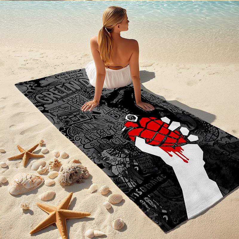 1Pc Green Day Punk Rock Poster Beach Towel, Quick Dry, Multi-Use for Beach Pool Gym Yoga Home Travel, Christmas, Halloween, Xmas Gift M92944