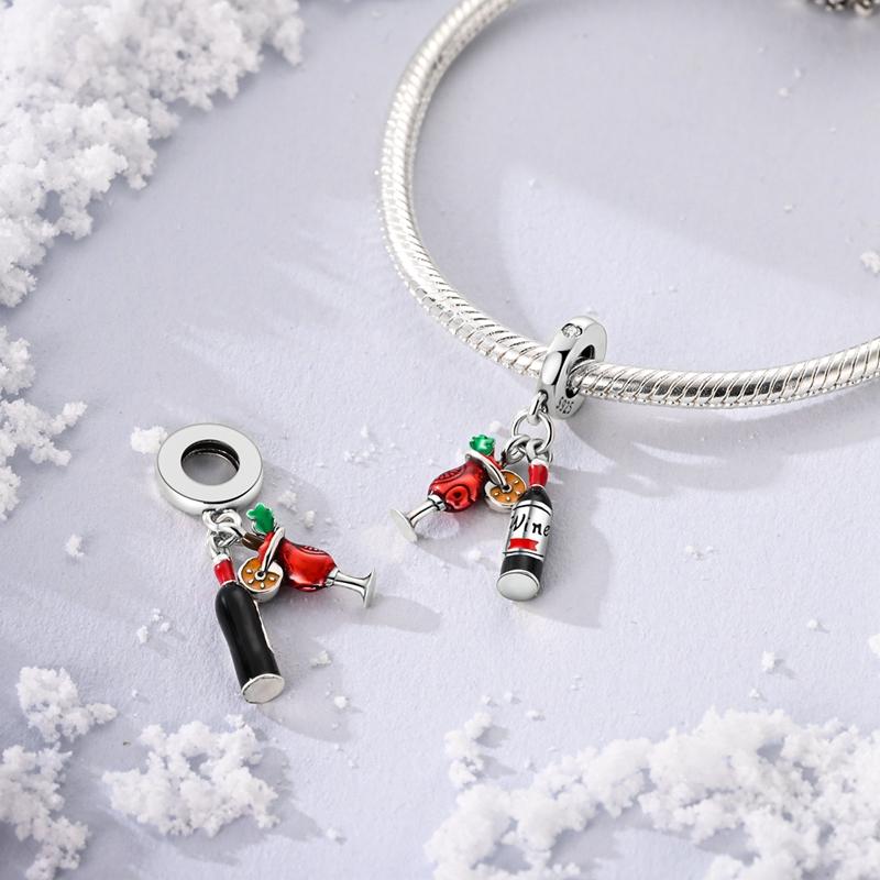 925 Silver Wine Charm Beads Pendant For Women DIY Jewelry Gift Original Bracelet Clasp Liquor Series