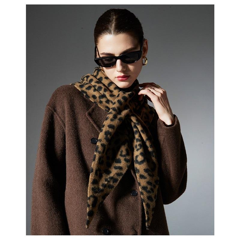 Womens Double Sided Leopard Print Triangle Scarf Soft Warm Shawl Wrap Fashion Neck Scarves For Autumn Winter