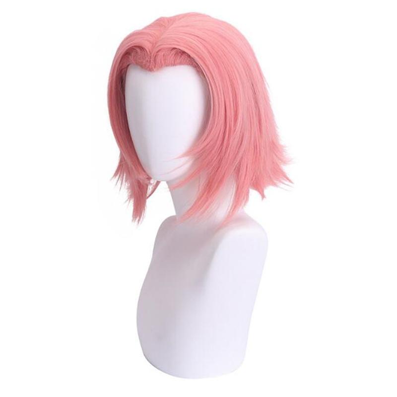 Аниме Косплей Харуно Сакура Косплей Парик Молодая версия Короткие розовые волосы Парики + Шапочка для парика + Татуировка на лбу + Повязка на голову + Повязка на голову