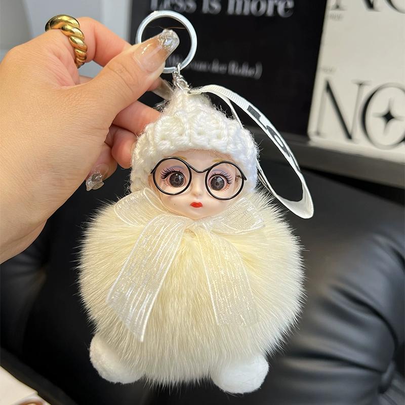 Кукла из натурального лисьего меха Брелок-подвеска для автомобиля Милая плюшевая кукла Кукла Подвеска для сумки-книги Кукла Подарок для пары