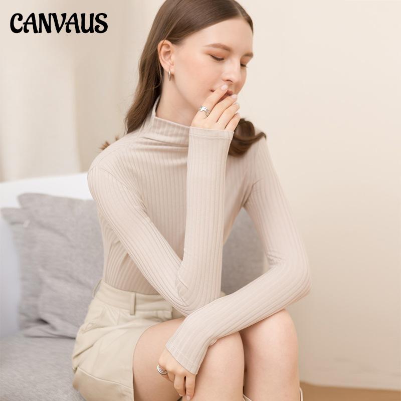 CANVAUS Autumn and Winter New Women's High-neck Bottoming Shirt, Women's Outer Wear, Long-sleeved Slim Solid Color Top