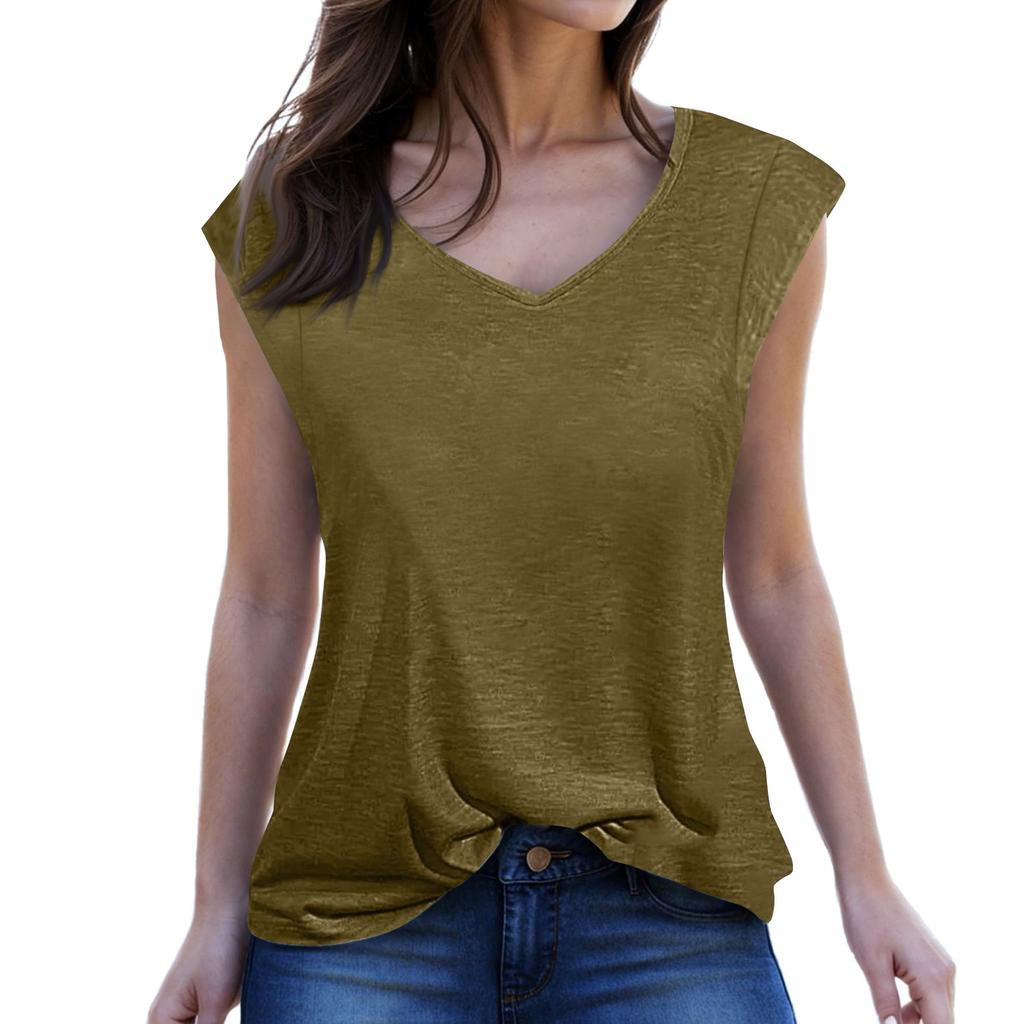 Женская майка с V-образным вырезом и коротким рукавом, летняя повседневная свободная туника, футболки