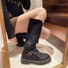 Мода 2024 года, новые модные женские длинные сапоги с пряжкой, дизайнерские рыцарские сапоги на массивном каблуке и платформе, высокие сапоги в стиле панк, готическая уличная обувь для женщин