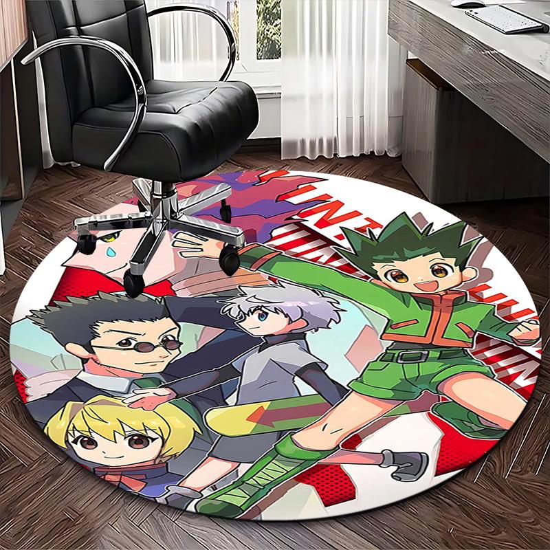 1pc Hunter x Hunter Anime Characters Round Carpet Office Chair Mat, AntiSlip Rug for Home Decor, Living Room