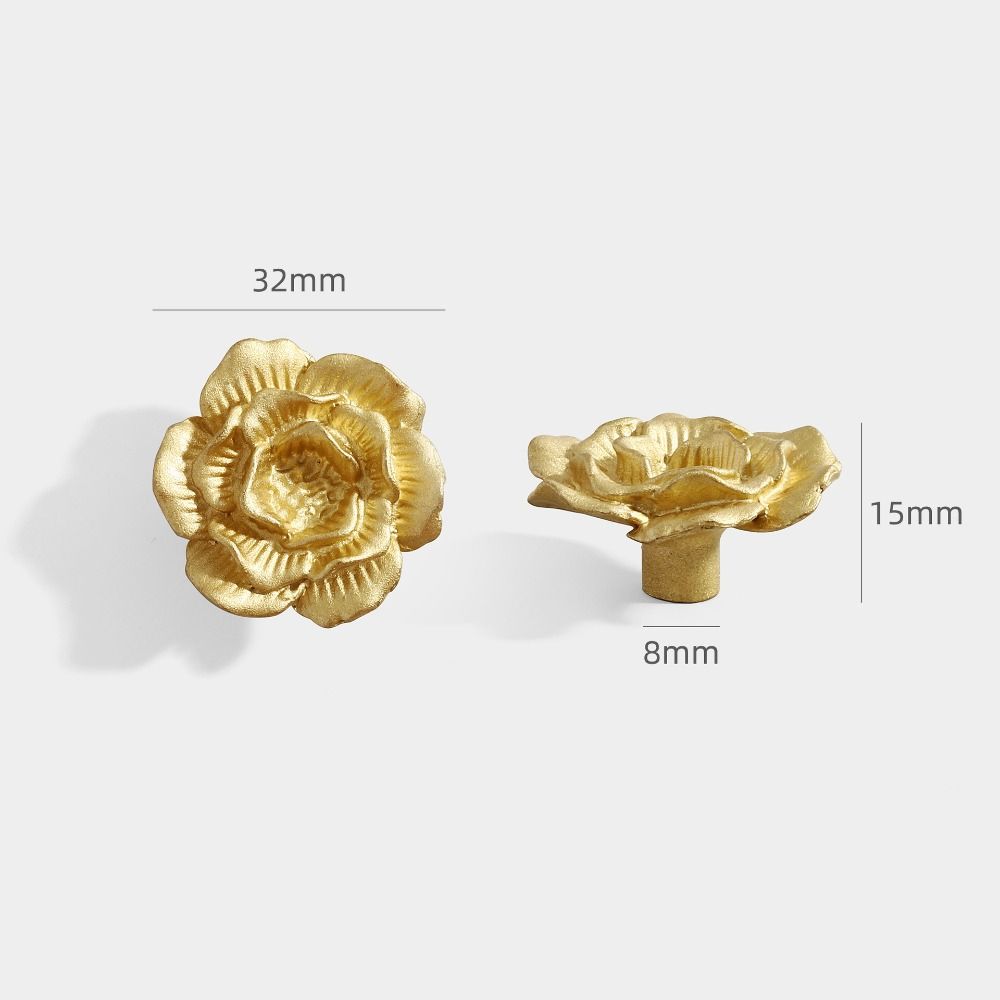 Brass Vintage Flower Pull Handle Camellia Flower Floral Shaped Knobs  Wardrobe Handles
