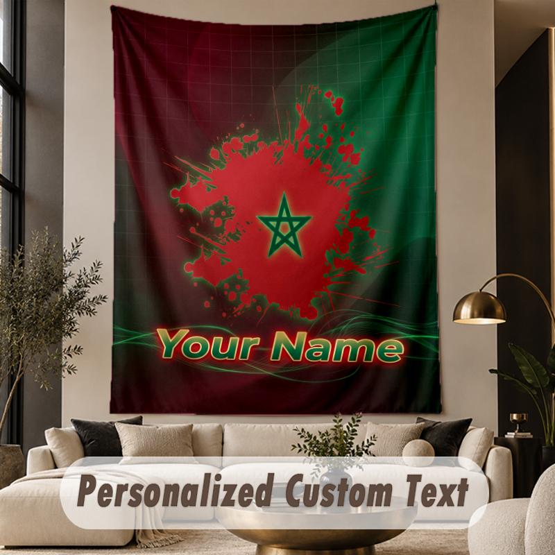 Custom Text Tapestry Morocco Football Print Wall Tapestry Indoor Living Room Wall Decor