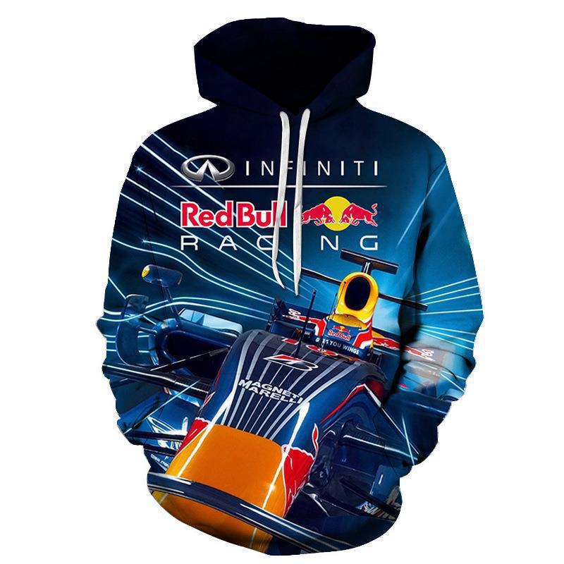 Новый мужской повседневный костюм с капюшоном и 3D-цифровой печатью Red Bull Racing, худи