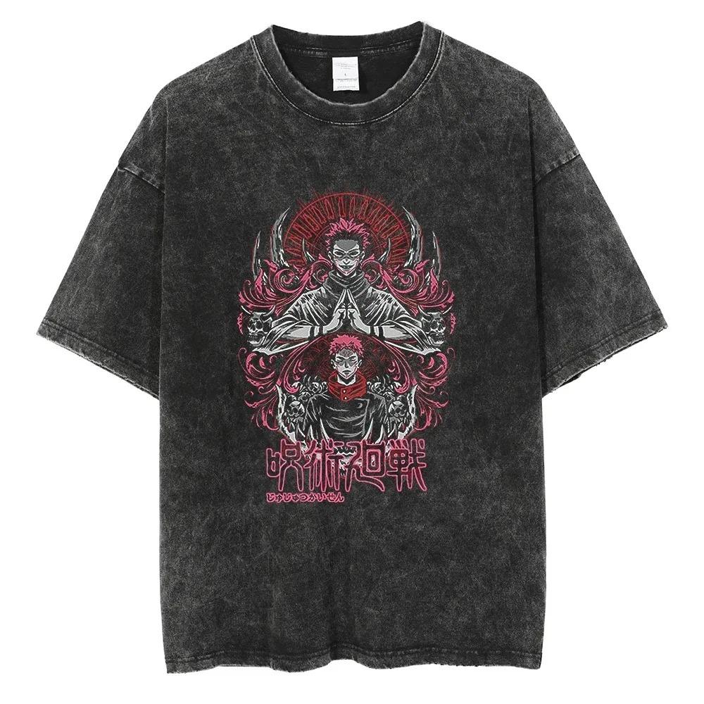 Anime Jujutsu Kaisen Satoru Gojo Graphic Printed Tshirt Mens and Womens Washed Tshirt High Quality Vintage Tshirt Tops