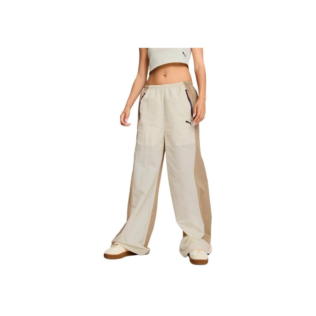 Puma Dare To Dare To Color Block Wide Leg Comfortable Breathable Casual Pants Women Bottoms Beige Khaki 626647-87
