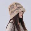 Knitted Hat Stylish Women's Winter Hat Knitted Fluffy Faux Fur High Elasticity Windproof Warm Bucket Hat