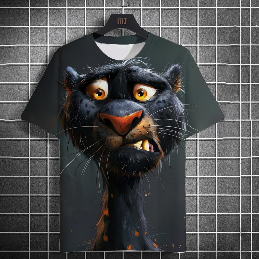 Новая модная мужская повседневная футболка с 3D-принтом и забавным принтом животных, короткий рукав, уличный модный топ с круглым вырезом и принтом волка и лисы