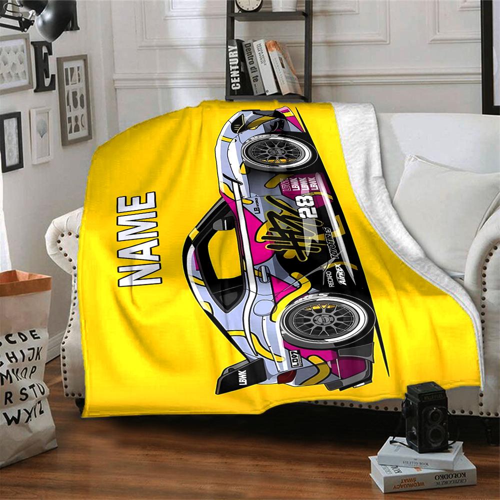 Custom Name Racing Theme Printed Blanket - Perfect for Couch, Bed, Travel & Outdoor Use | Machine Washable, Cozy & Durable.