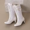 Женские ботинки на высоком каблуке, осенне-зимние новые милые и универсальные женские ботинки в римском стиле на толстом каблуке с кружевом и сращиванием